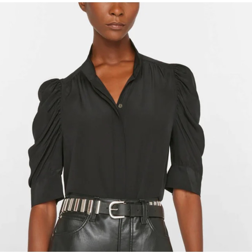 Frame Gillian Black Silk Blouse LG